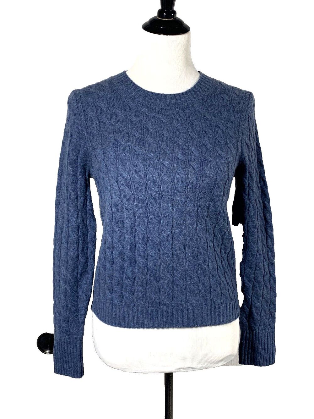 J Crew Classic 100% Cashmere Cable Knit Pullover Sweater S Heather Blue